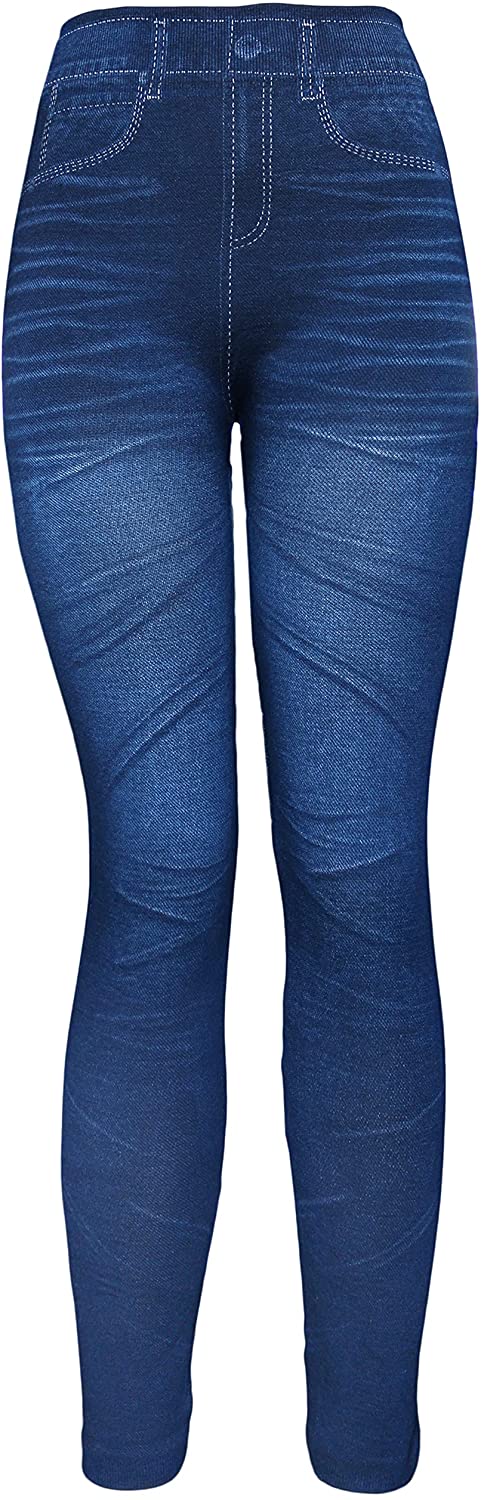 Women High Waist Denim Print Tights Fake Jeans Skinny Pants Long Johns  Trousers | eBay
