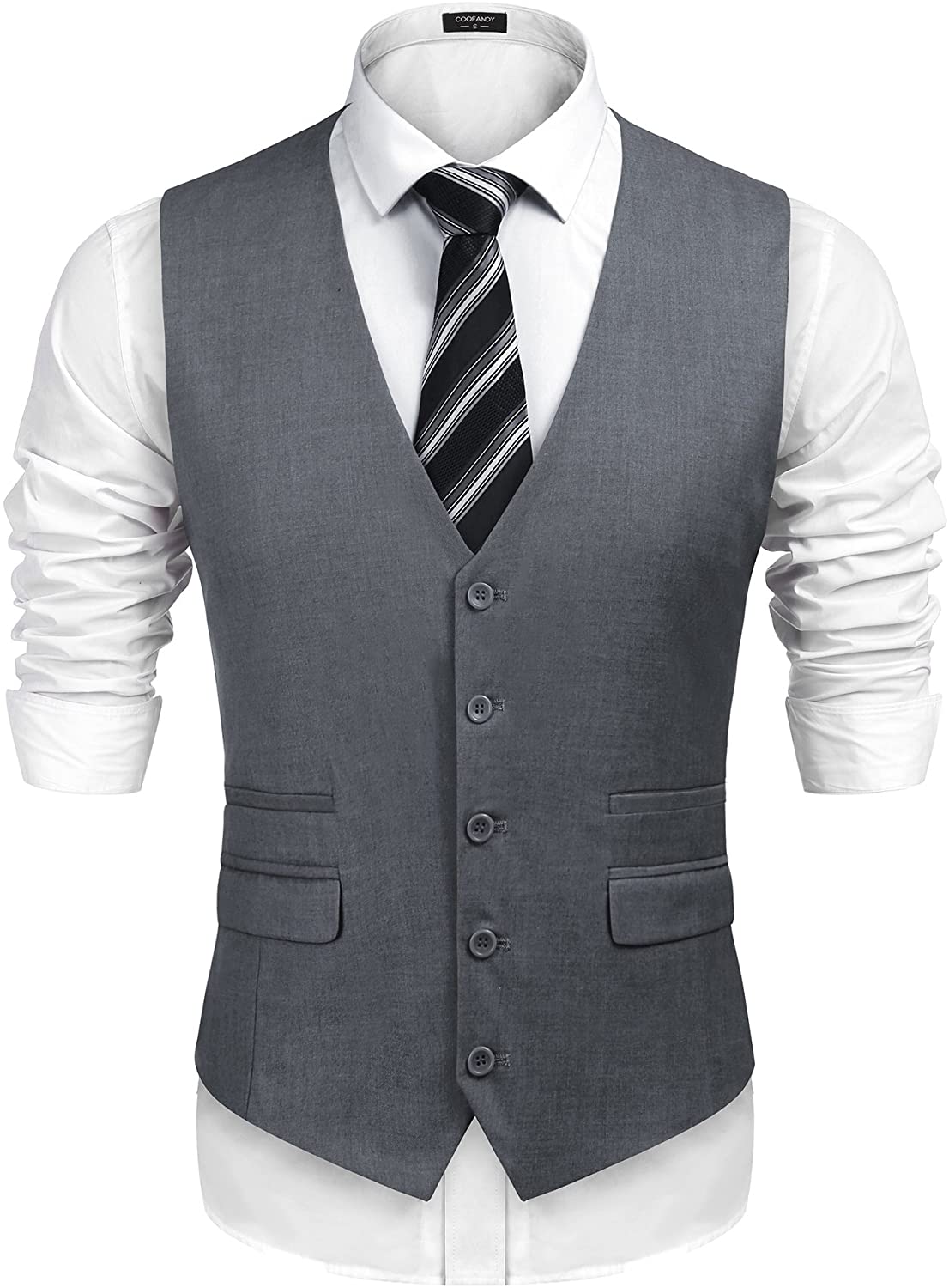 Coofandy Mens Waistcoat Casual Slim Fit Double Breasted Plaid Waistcoat Vest with Pocket for Wedding/Business/Party 