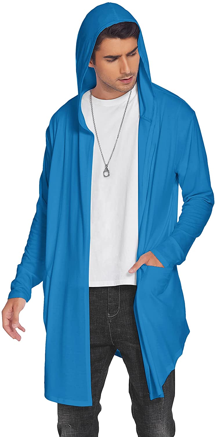 COOFANDY Men's Long Hooded Cardigan Shawl Collar Lightweight Open