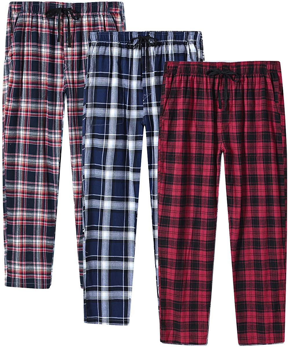 AjezMax Men's Pyjama Bottoms 100% Cotton Classic Checked Trousers Soft Comfy Lounge Pants Loungewear Sleepwear