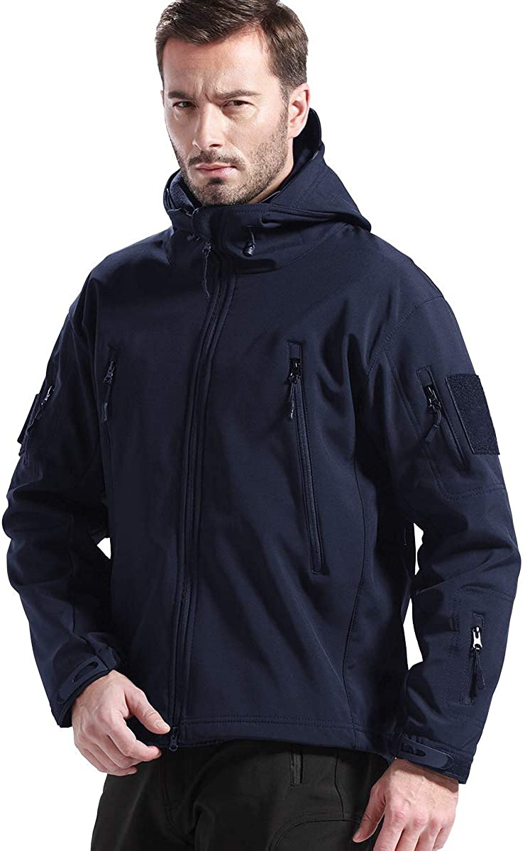 FREE SOLDIER Mens Outdoor Waterproof Soft Shell Hooded Military Tactical Jacket Black, X-Large 
