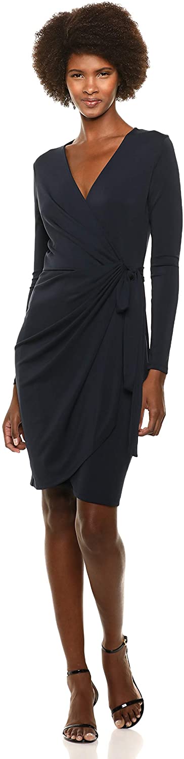 Lark & Ro Womens Classic Long Sleeve V-Neck Compact Matte Jersey Wrap Dress Brand 