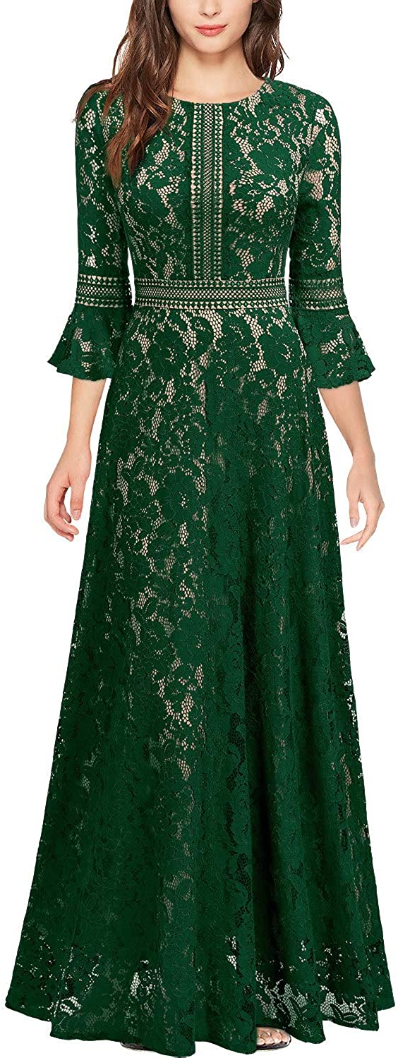 MISSMAY Women's Vintage Full Lace Contrast Bell Sleeve Formal Long Dress |  eBay