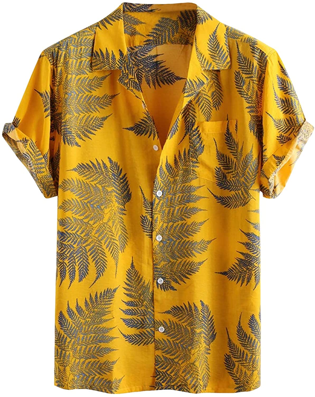 Toufguy Men's Hawaiian Shirt Printed Linen Cotton Short Sleeve Button Down  Regul | eBay