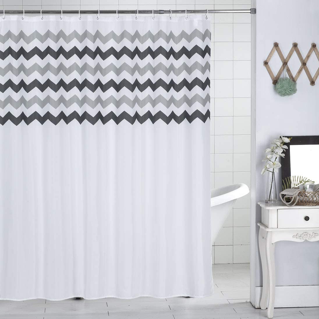thumbnail 10 - Julifo Shower Curtain Black and Grey Polyester Fabric Bathroom Curtain Waterproo