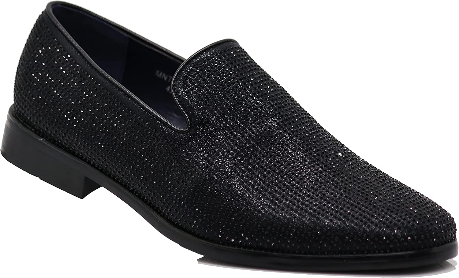  SPK24 Men Vintage Spikes Sparkle Formal Tuxedo Stage Fashion  Slip On Loafer Dress Shoes (Black (46), Numeric_7)