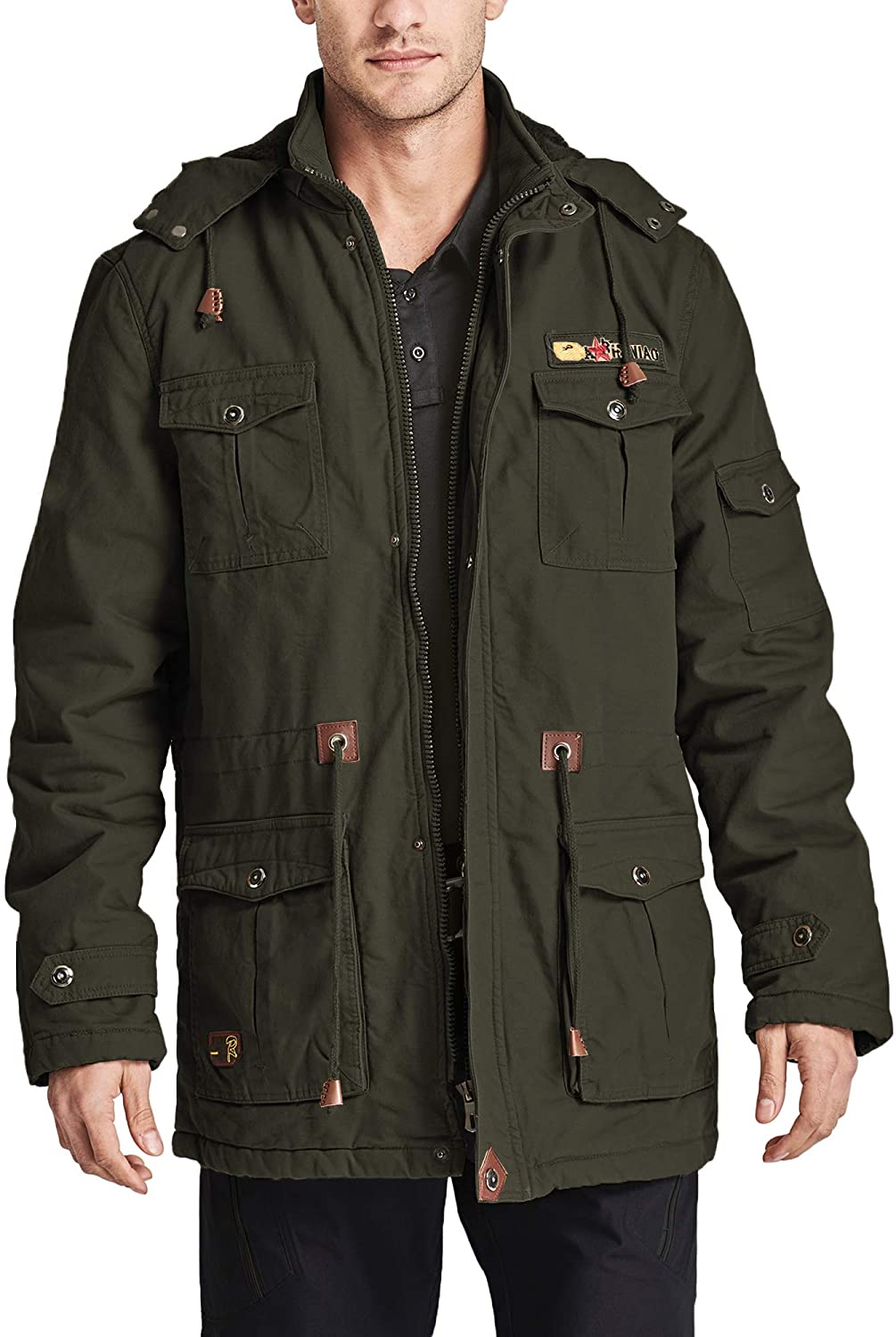 MAGCOMSEN Men's Winter Cargo Jacket with Multi Pockets Thicken Military