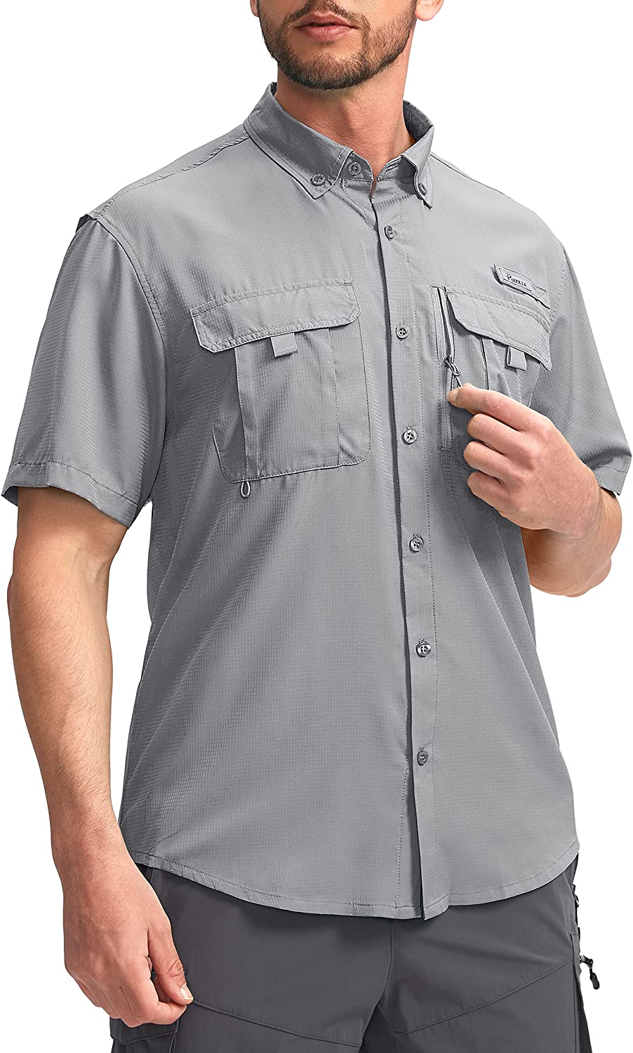 Pudolla Men's Fishing Shirts Short Sleeve Travel Work Shirts Summer Button  Down
