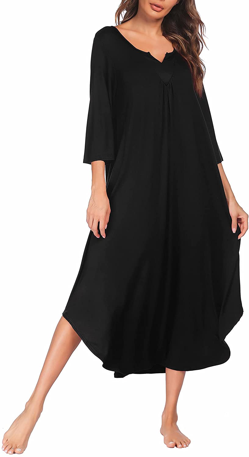 Ekouaer Nightgowns Long 3/4 Sleeve Lounge Dress Women Plus Size