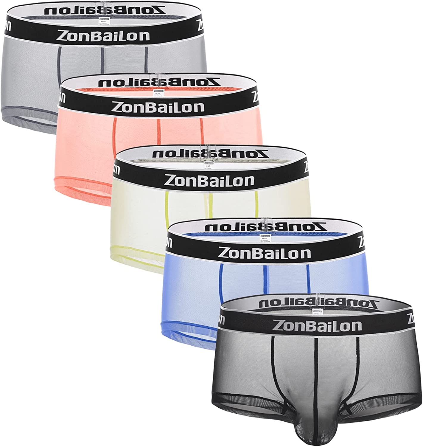 ZONBAILON Mens Sexy Underwear See Through Boxer Briefs Pouch Breathable  Mesh Trunks Pack ML XL 2XL 3XL