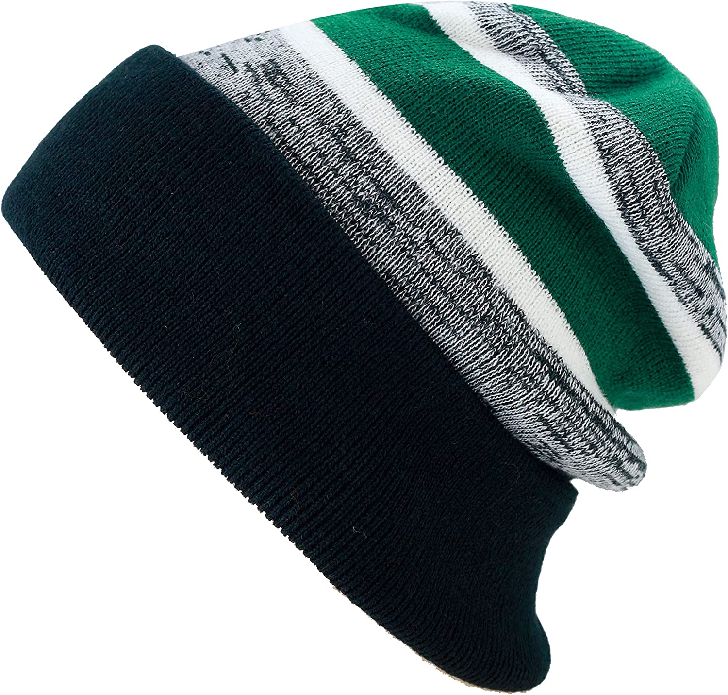 The Hat Depot - Striped Cuffed Pom Pom Knit Beanie