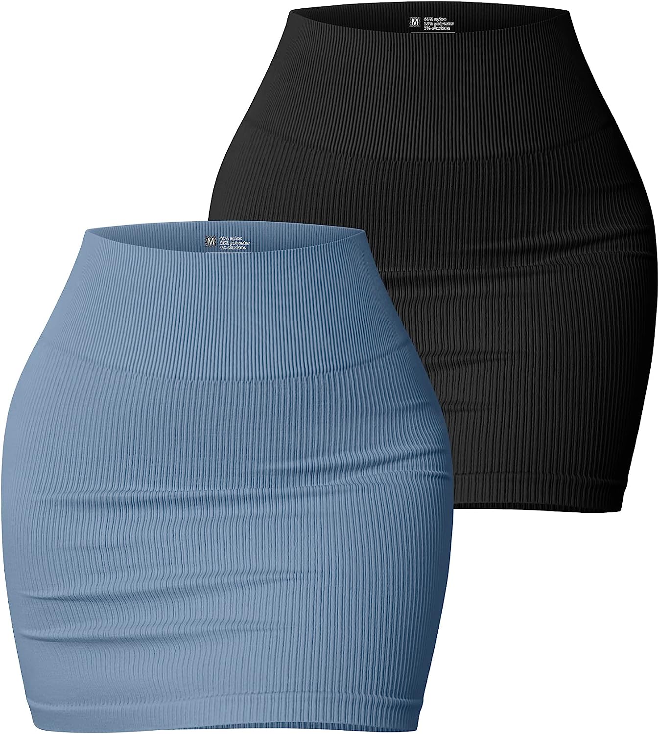 OQQ Women's 2 Piece Skirts Basic Versatile Stretchy Ribbed Casual High Waist  Min