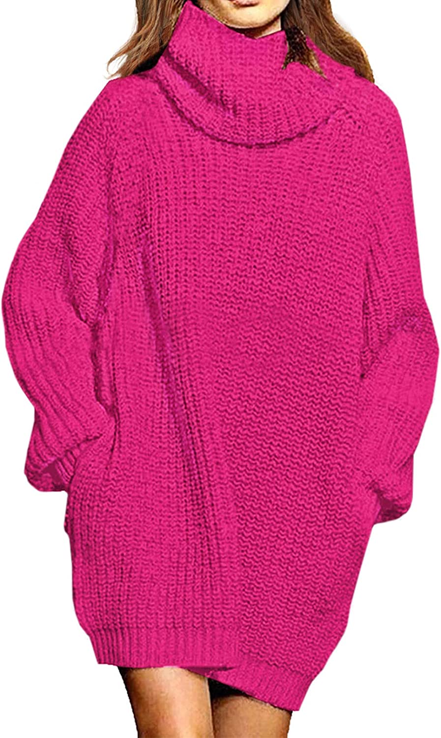 Pink Queen Women's Loose Turtleneck Oversize Long Pullover Sweater