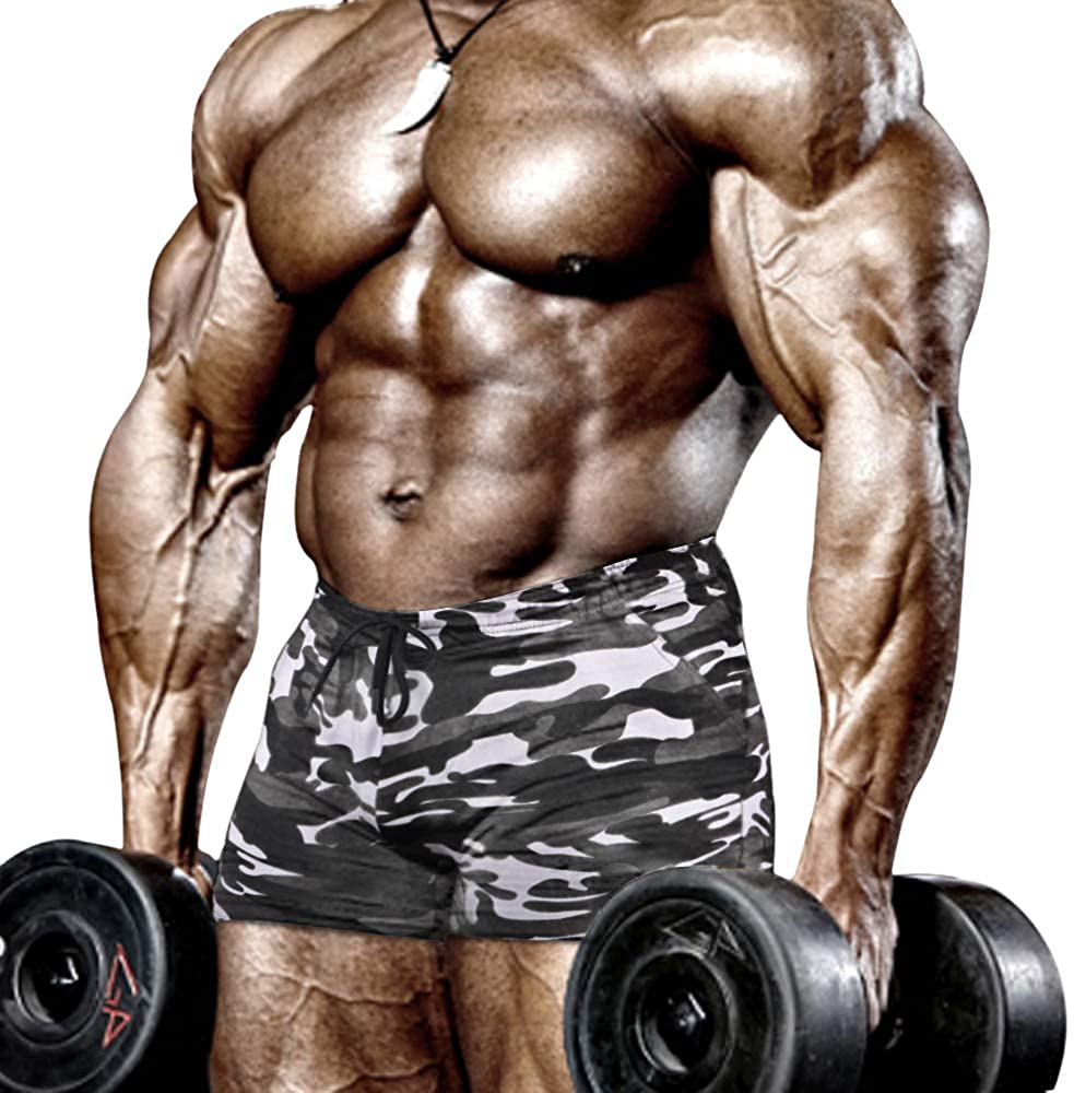Muscle Alive Mens Bodybuilding Shorts 3 Inseam Cotton Size L Black Blue  and Gray 3 Packs (Color: Pln Black+blue+gray-3pcs(3 Inseam), Tamaño: L:  Waist 34''-37'')