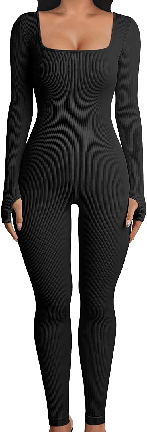  OQQ Long Sleeve Jumpsuits for Women Ribbed Long Sleeve Yoga  Bell Bottoms Flare Jumpsuits Beige : Clothing, Shoes & Jewelry