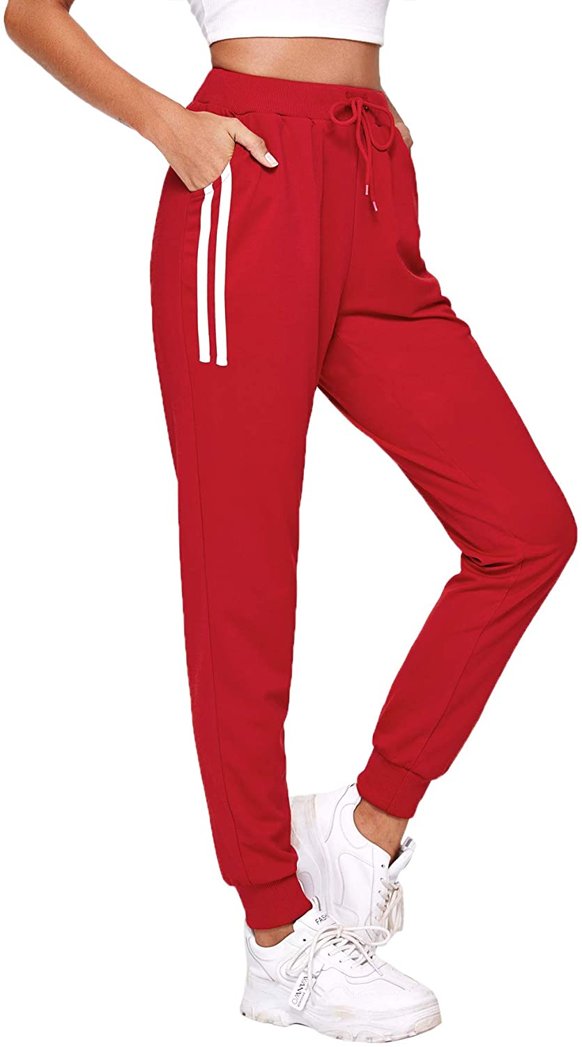 SweatyRocks Womens Lightweight Quick Dry Striped Side Jogger Sweatpants with Pocket 