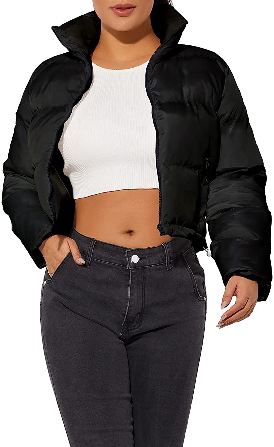 Women's Crop Short Jacket Cropped Puffer Fashion Jackets for Women Warm  Winter L