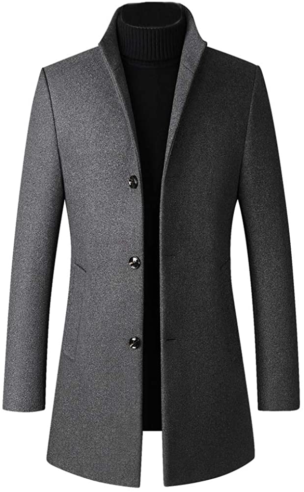 Lavnis Men's Winter Trench Coat Wool Blend Pea Coat Slim Fit Single Breasted  Top