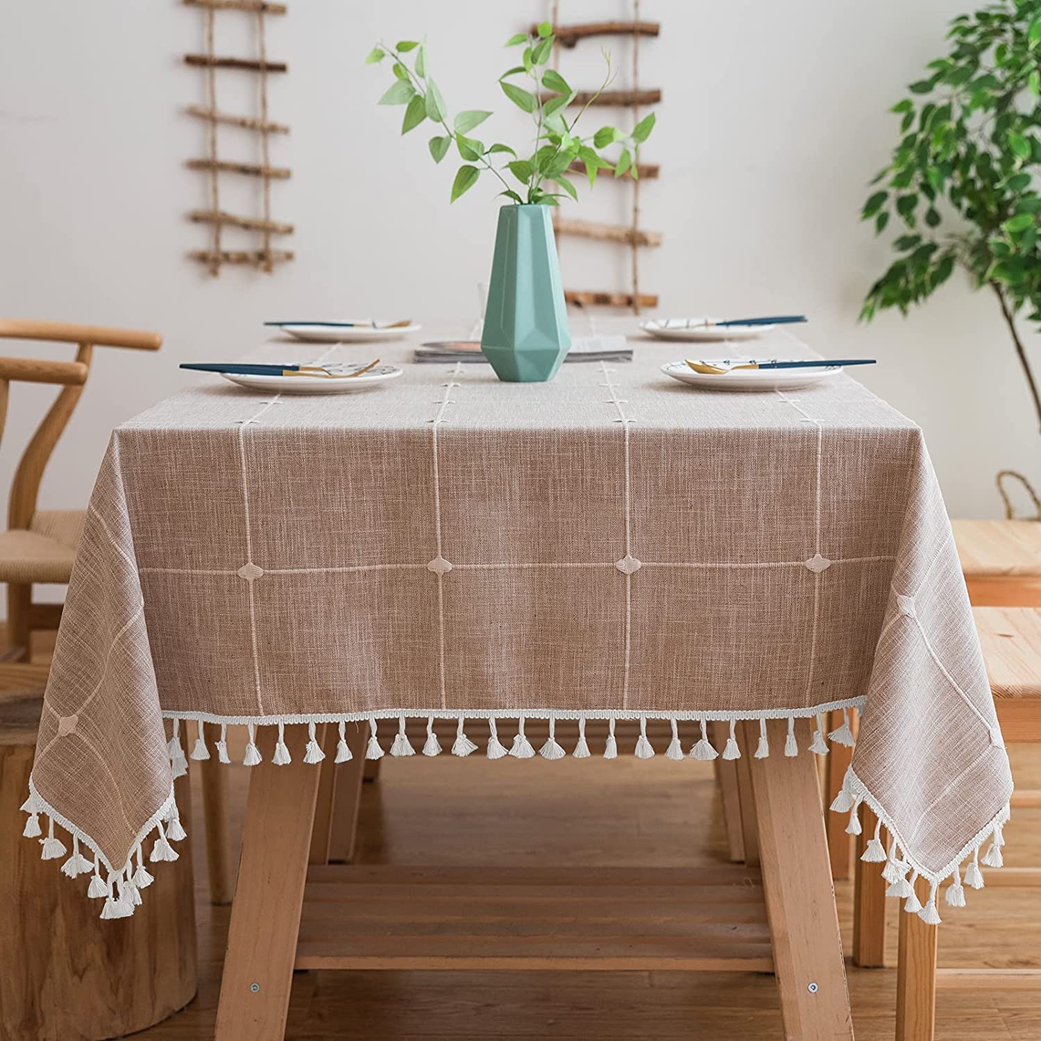  ZYBW Simple Modern Cotton Tassel Checkered Tablecloths