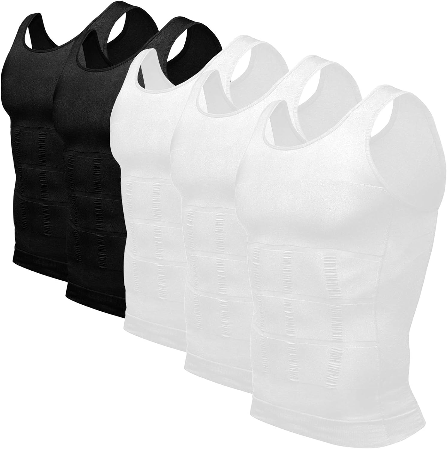  Odoland Mens 5 Pack Body Shaper Slimming Tummy Vest Thermal  Compression Shirt Tank Top Shapewear