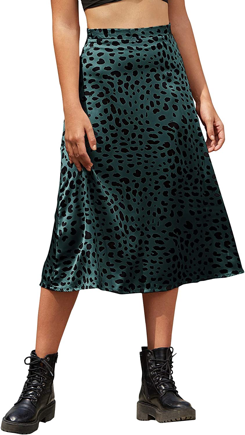 Shoes & Jewelry SheIn Women's Polka Dot A-Line Button Side Split Midi Knee Length Skirt Clothing