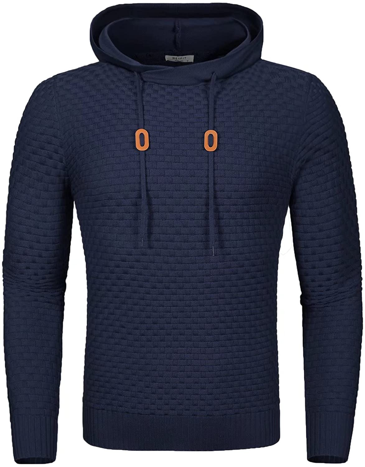 We1Fit Men's Hooded Sweatshirt Long Sleeve Solid Knitted Sweaters with Square Pattern 