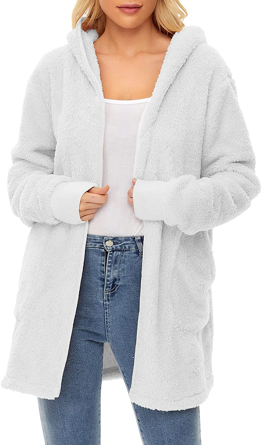 Womens Fleece Jacket Lightweight Long Cardigan Sweaters Oversized