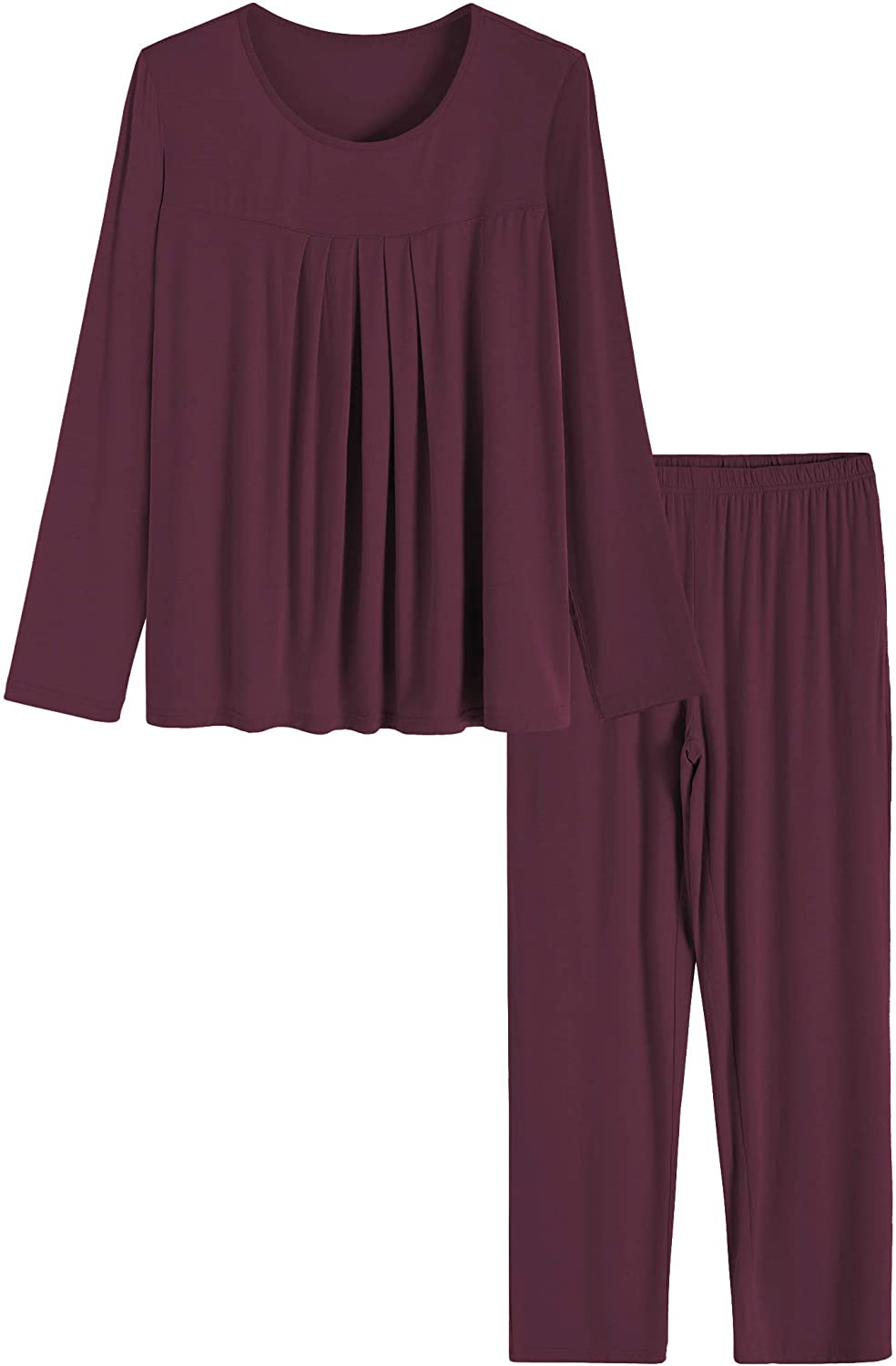 Latuza Women's Long Sleeves Pleated Front Tops Pajamas Pants with Pockets