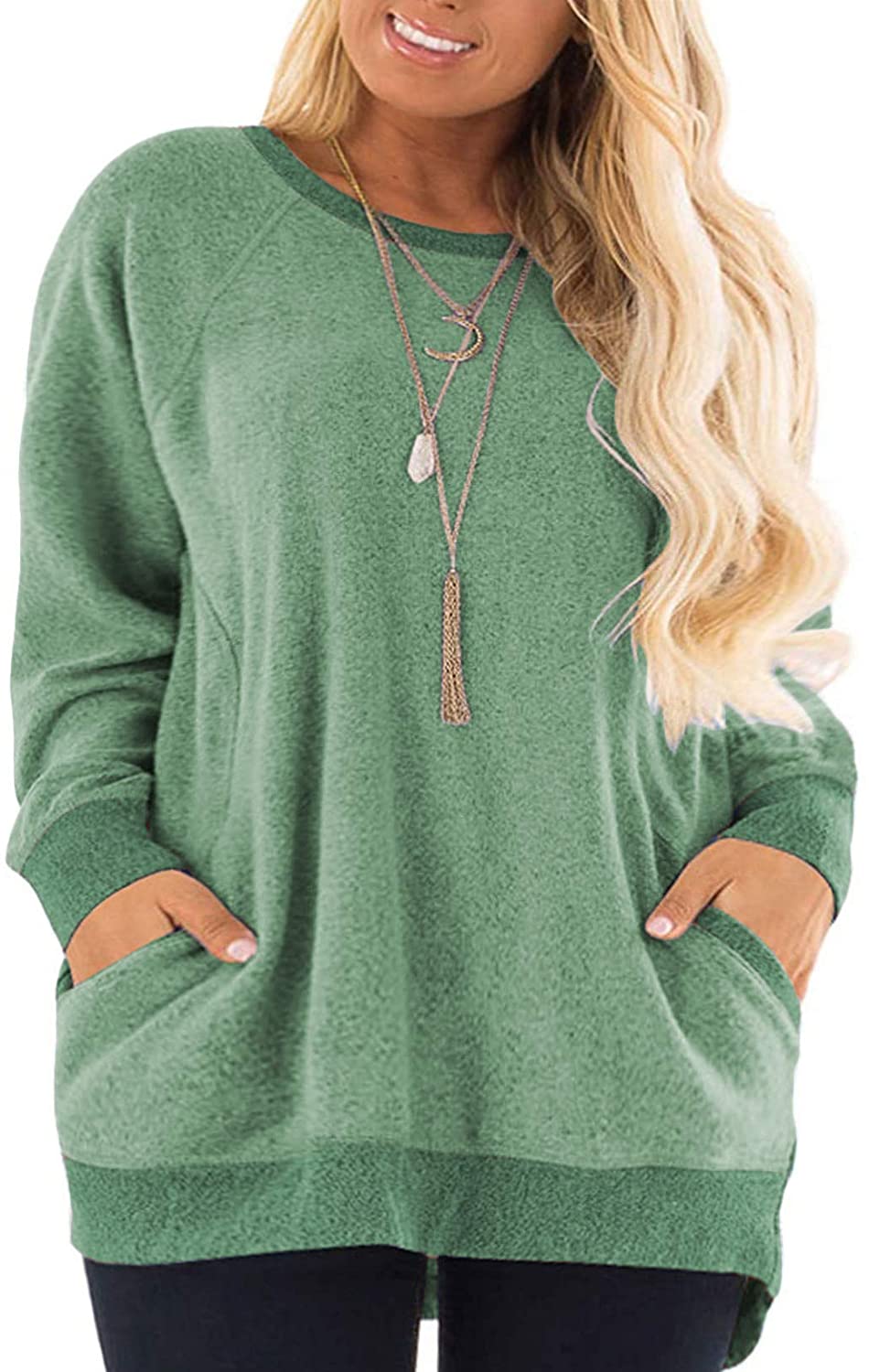 DOLNINE Womens Plus Size Tops Long Sleeve Knotted T-Shirts Loose Tunics Blouses 