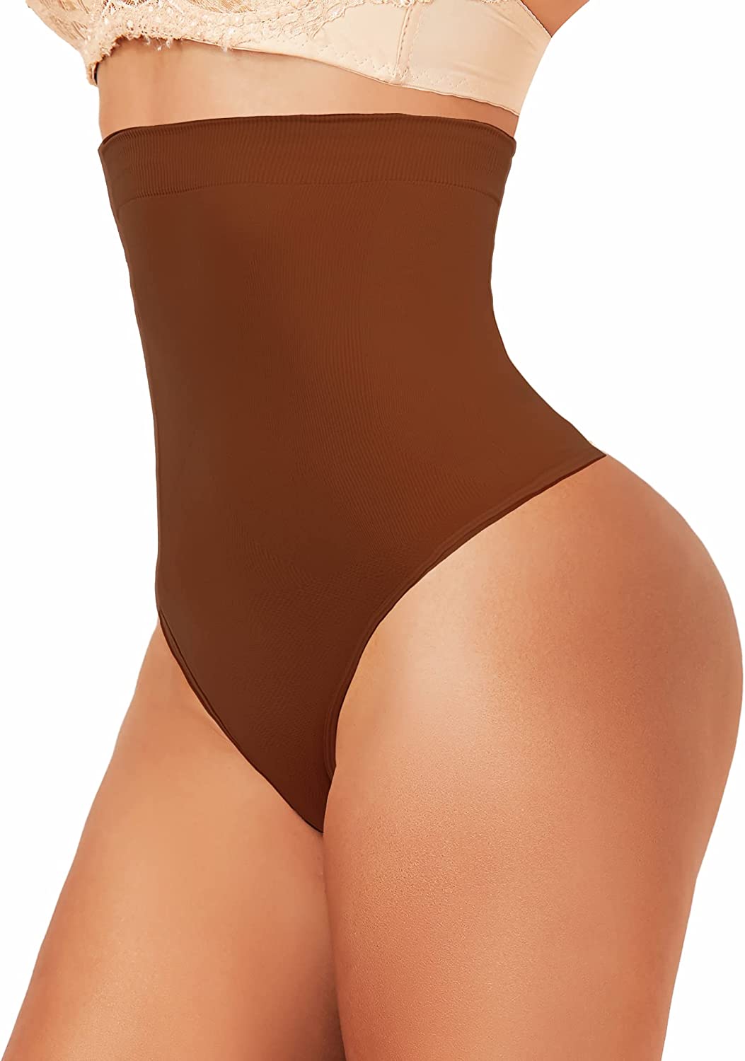 JELLYOGA Seamless Thong Shapewear for Women Tummy Control Underwear Body  Shaper High Waist Shaping Panties Girdle, #2 Mid Waisted Brown, 3X-Large