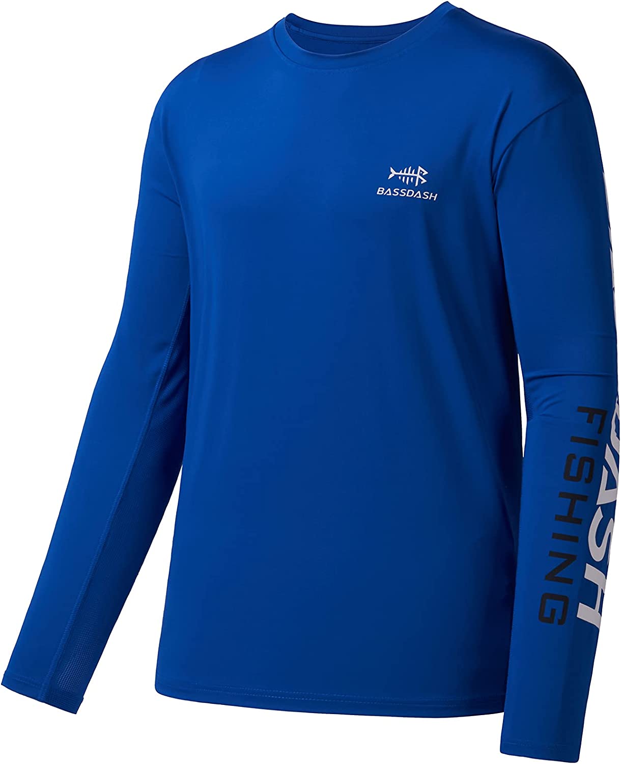 Bassdash Fishing T Shirts for Men UV Sun Protection UPF 50+ Long Sleeve Tee T-Shirt, White/Vivid Blue Logo, 4X-Large