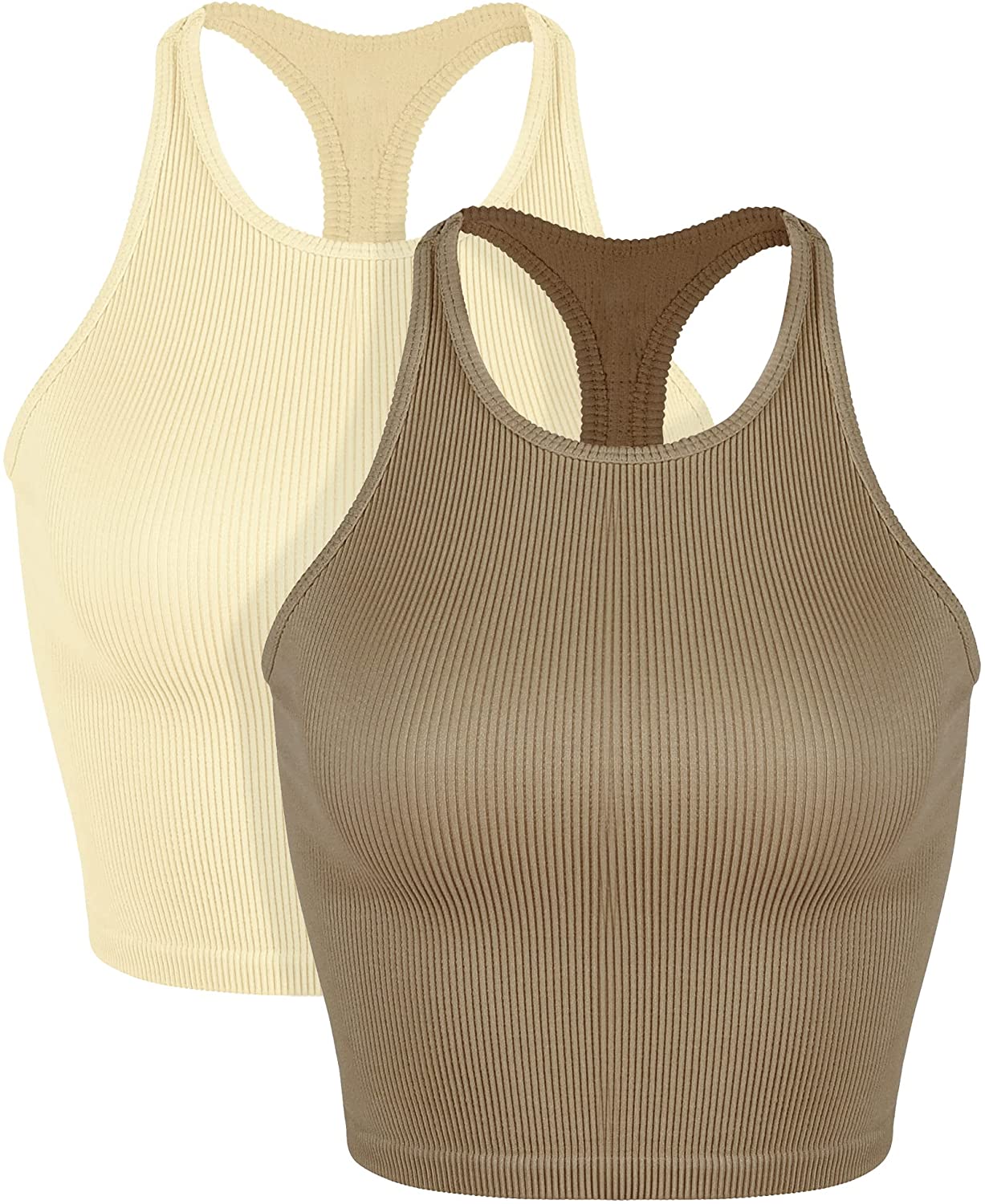  ODODOS Womens Crop 2-Pack Washed Seamless Rib-Knit Camisole  Crop Tank Tops