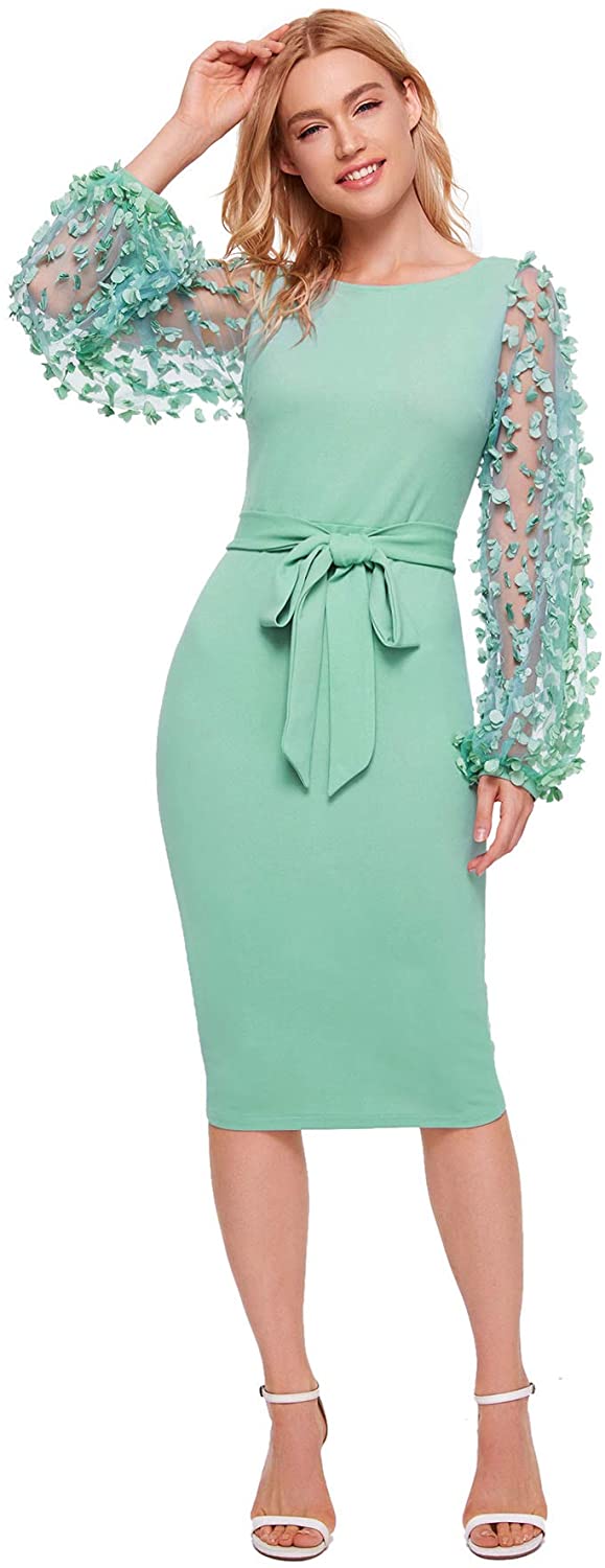 SheIn Women's Elegant Mesh Contrast Bishop Sleeve Bodycon Pencil Dress |  eBay