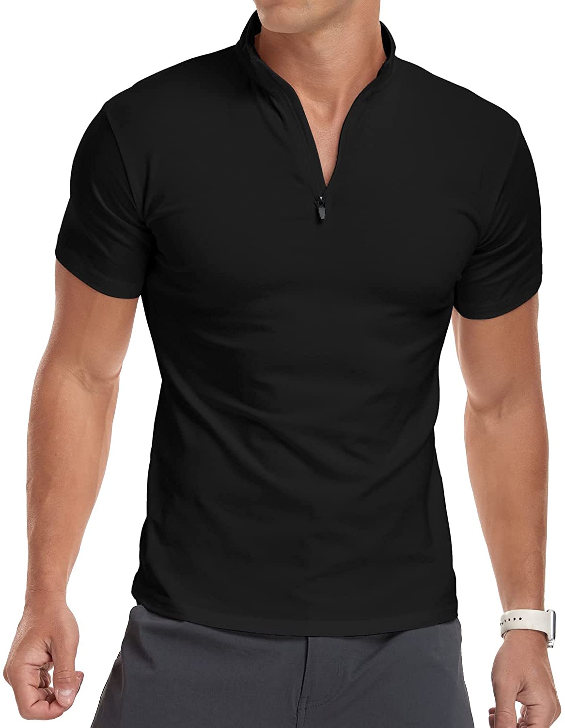 YTD Men's Long/Short Sleeve Polo Shirts Quarter-Zip Casual Slim Fit Mock Neck Basic Designed Cotton Shirts 