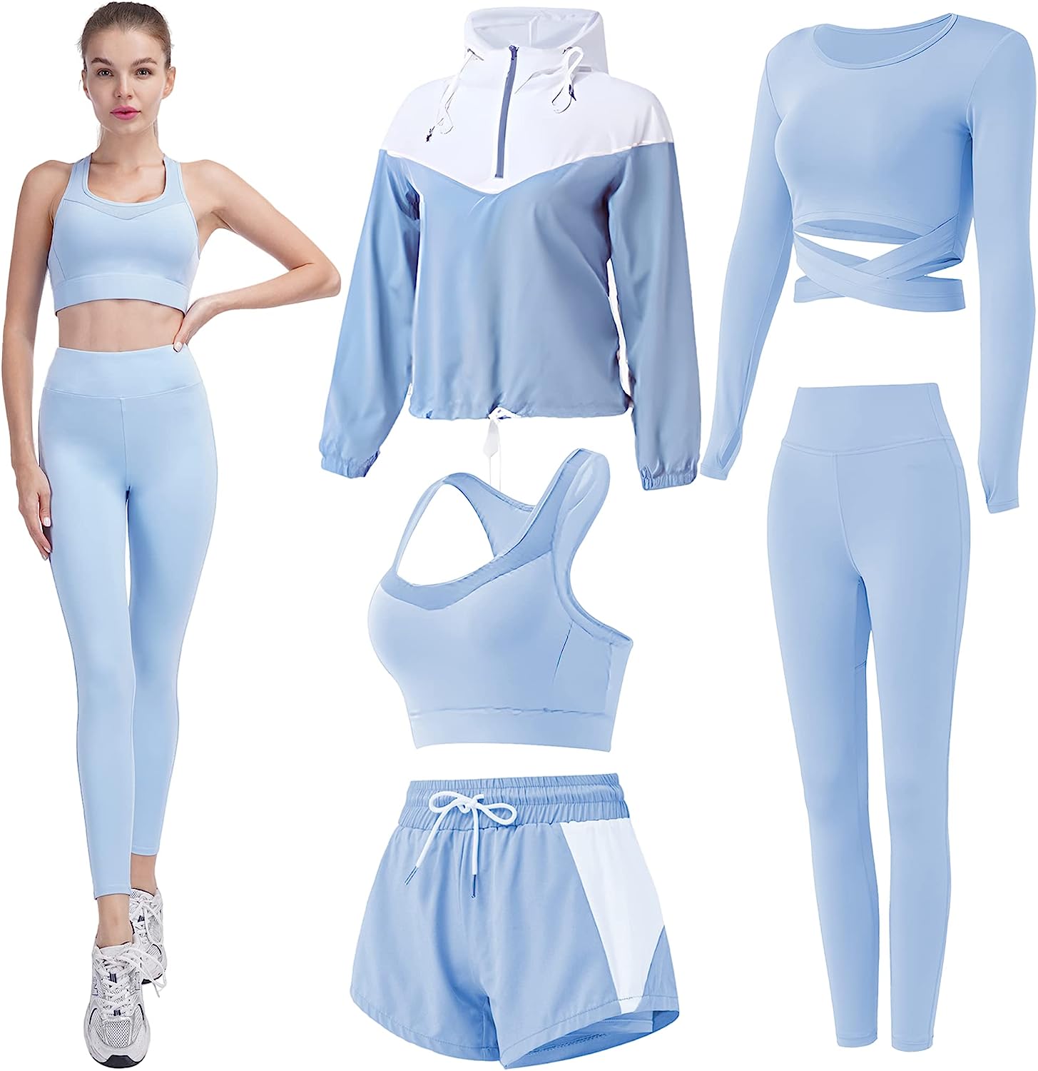 Inmarces Workout Sets for Women 5 PCS Yoga Outfits Activewear Tracksuit  Sets : Clothing, Shoes & Jewelry 
