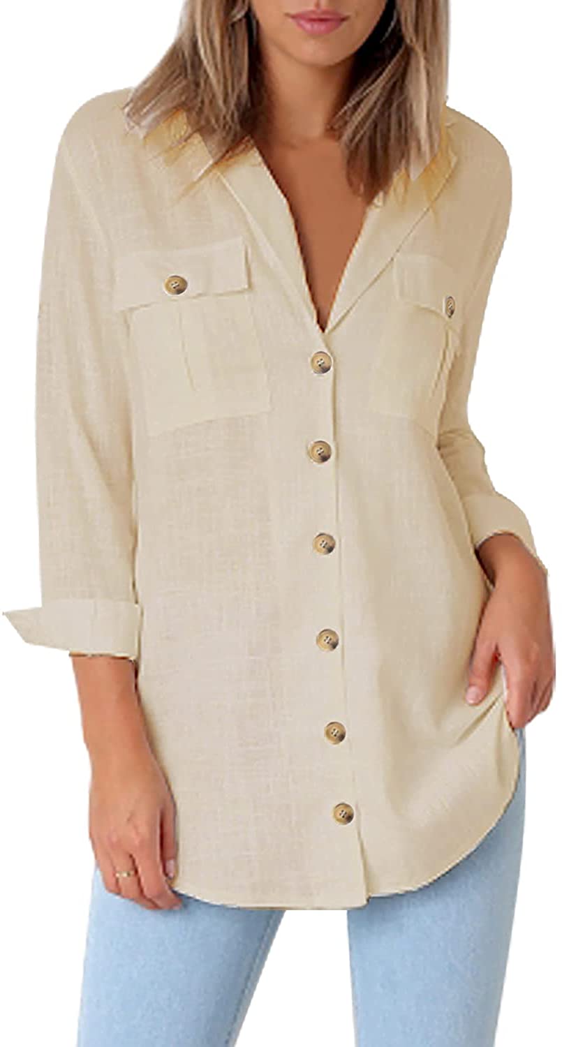 Vetinee Women's Casual Color Block Cotton Button Down Shirt Short Slee