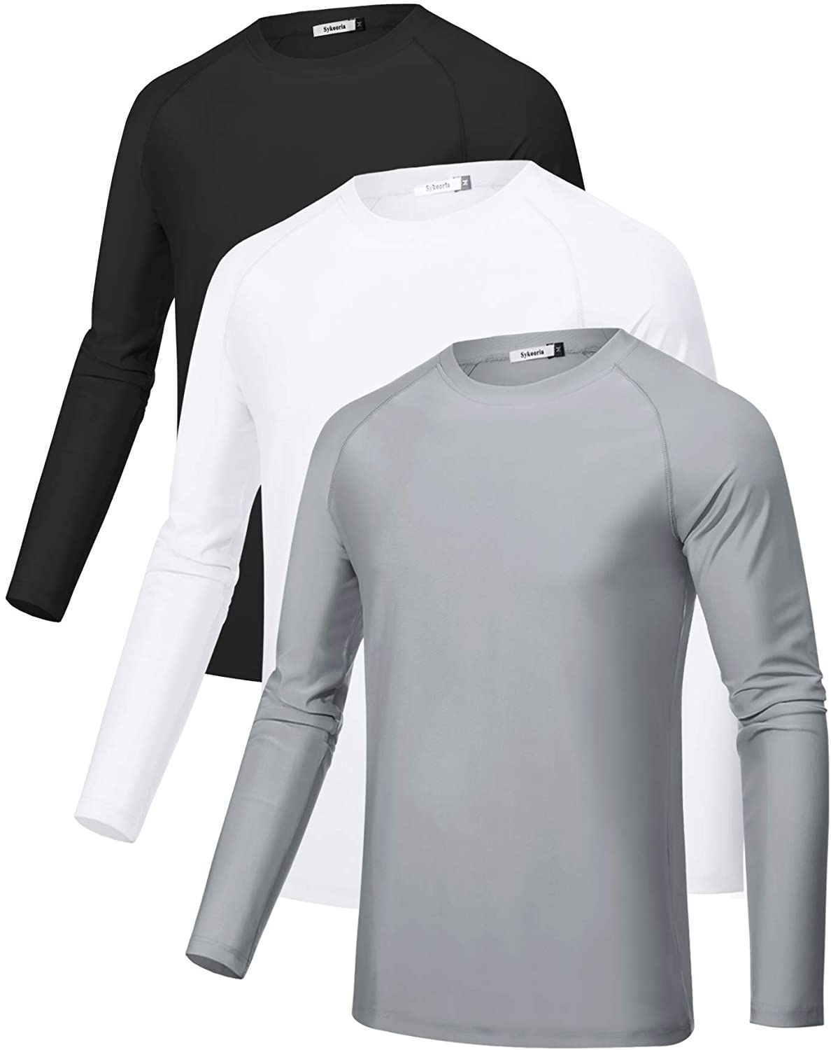 Sykooria 3 Pack Men's Long Sleeve Workout T-Shirts UPF 50+ UV Sun