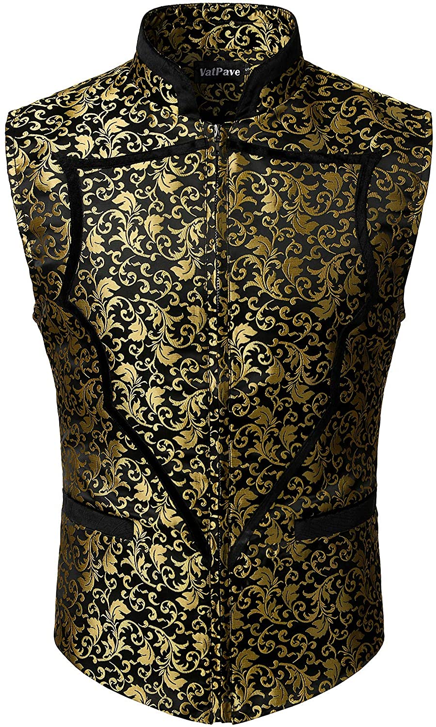 VATPAVE Mens Heart Shaped Classic Paisley Jacquard Waistcoat Zip Up Floral Vest 