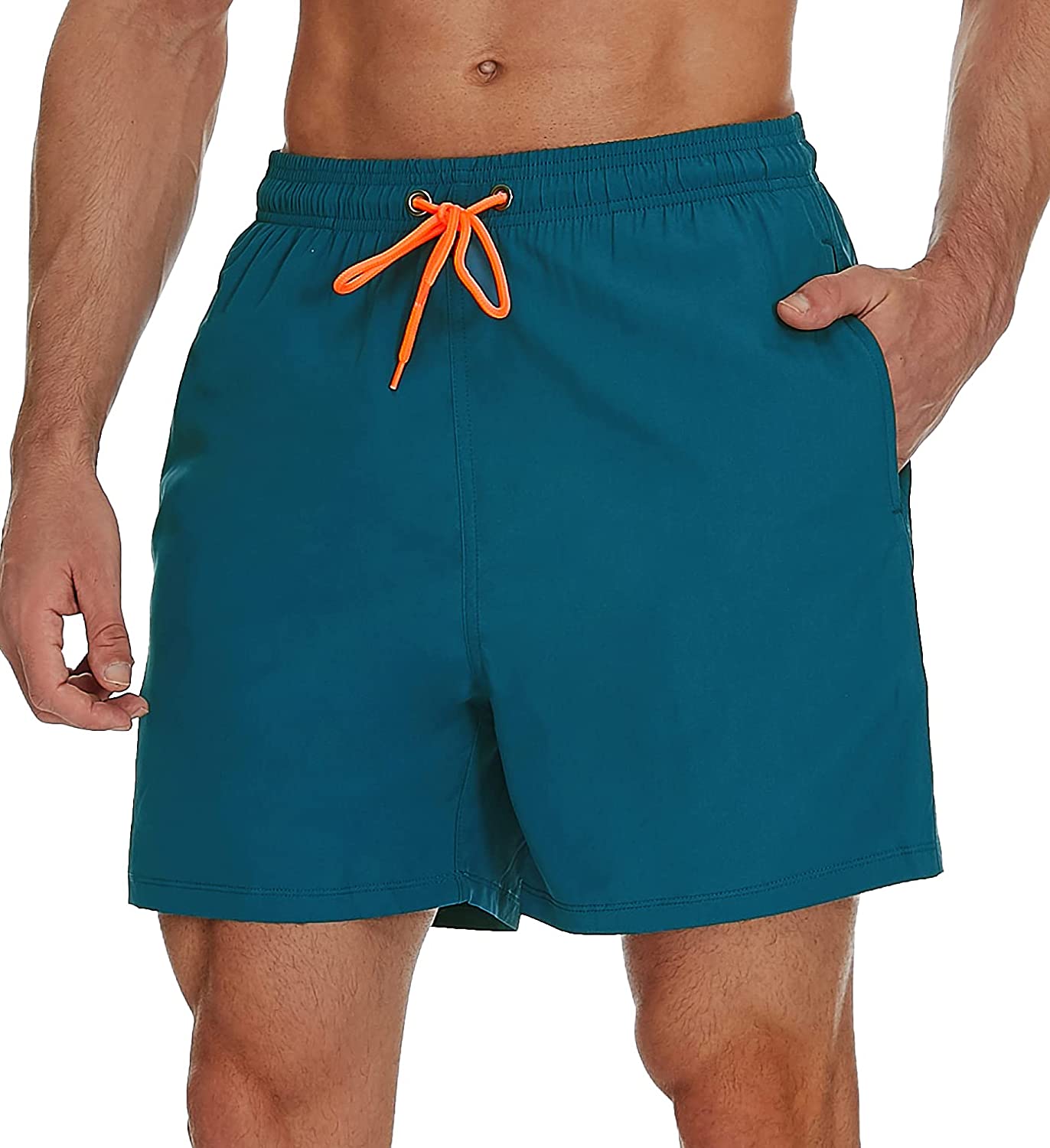 SILKWORLD Men's Swim Trunks with Zipper Pockets 5 Swimsuit Quick Dry Shorts