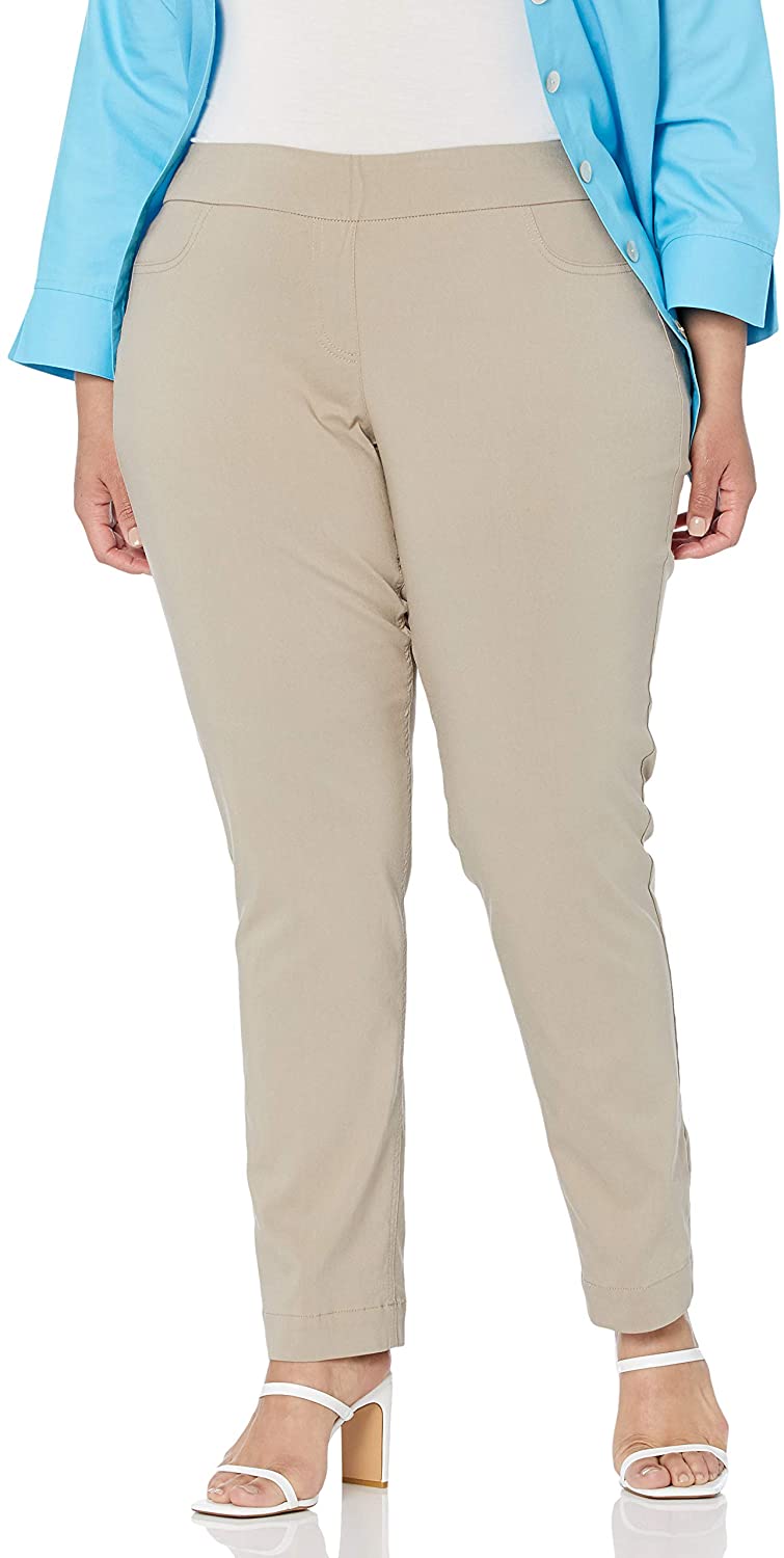 SLIM-SATION Women's Plus-Size Wide Band Pull-on Straight Leg Pant with Tummy Control 