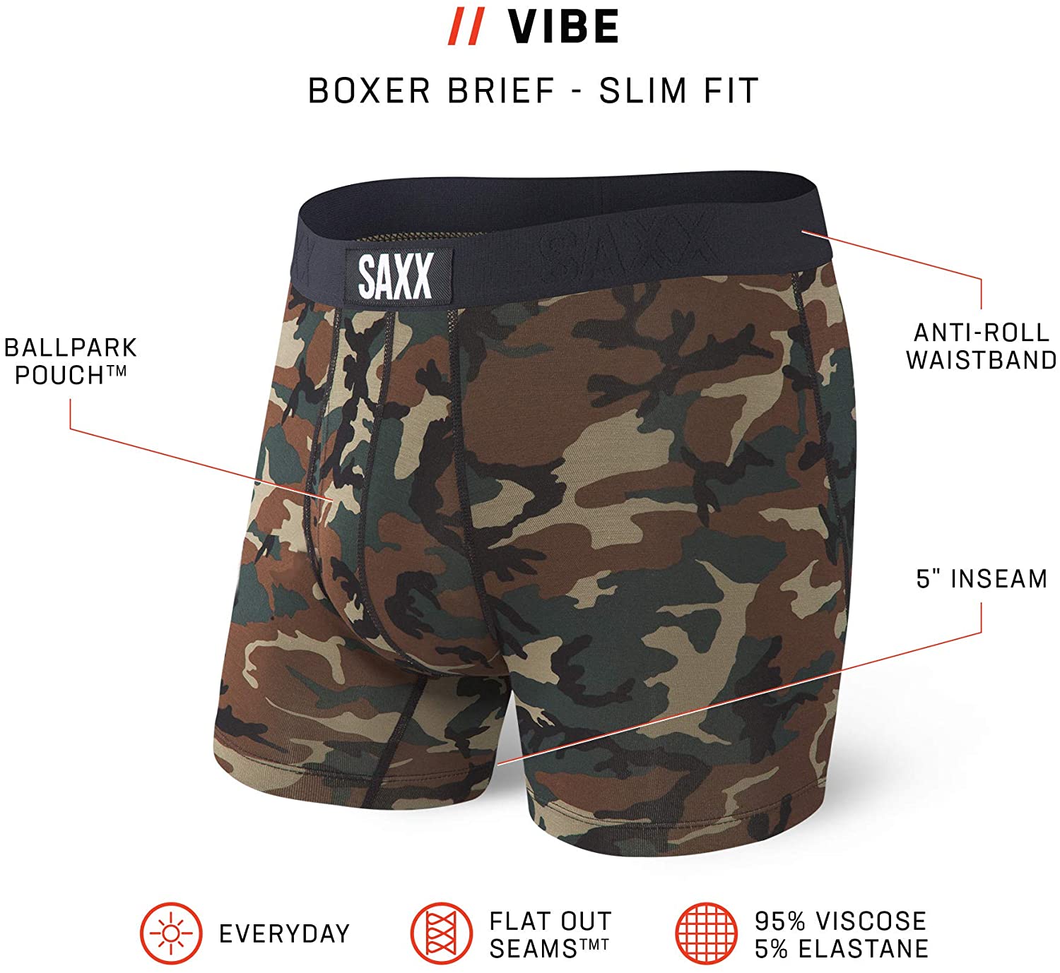Saxx Men's Underwear - Vibe Boxer Briefs with Built-in Ballpark Pouch ...