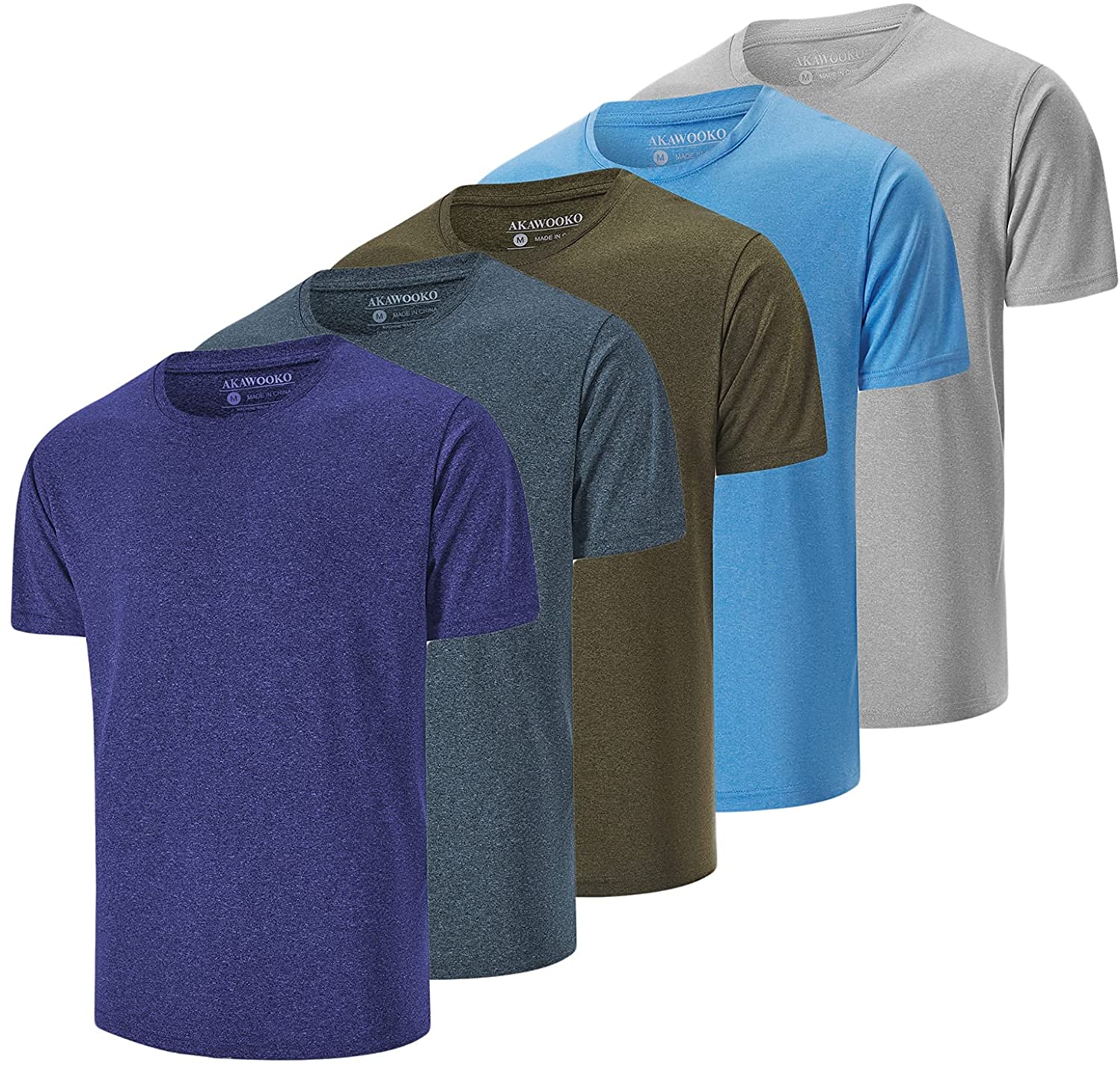 Akawooko 5 Pack Men's Dry Fit T Shirts, Athletic Running Gym Workout Short Sleeve Tee Shirts for Men