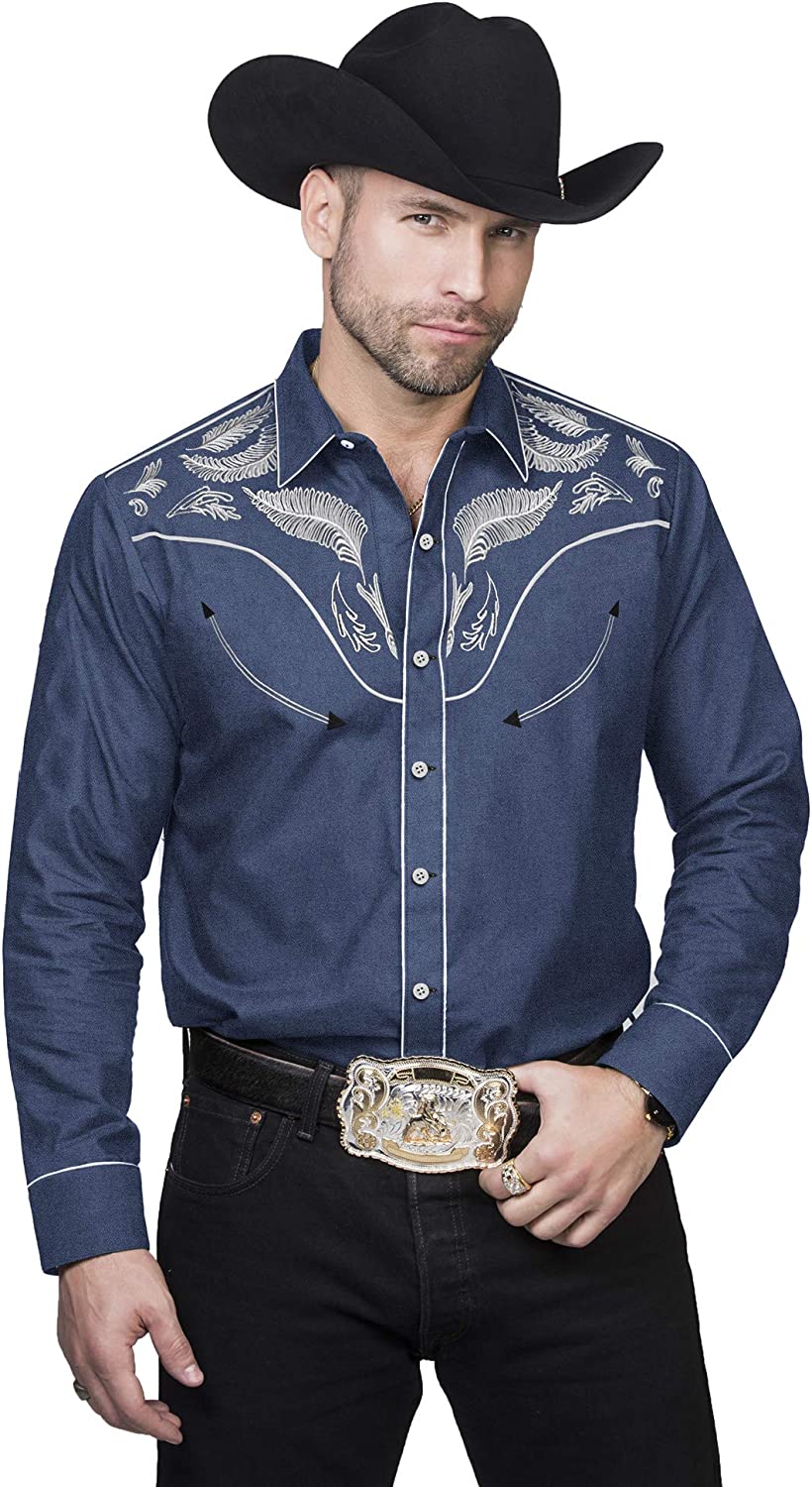 Men's 2-Tone Space Cowboy Embroidered Western Shirt - L