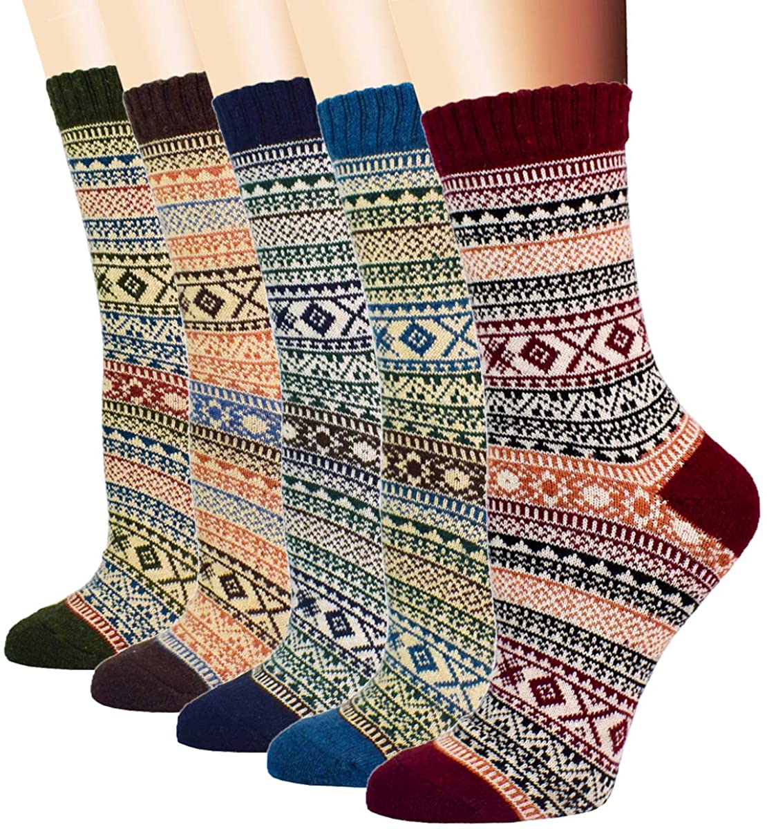 YZKKE 5Pack Womens Vintage Winter Soft Warm Thick Cold Knit Wool Crew Socks,  Multicolor, free size : : Clothing, Shoes & Accessories