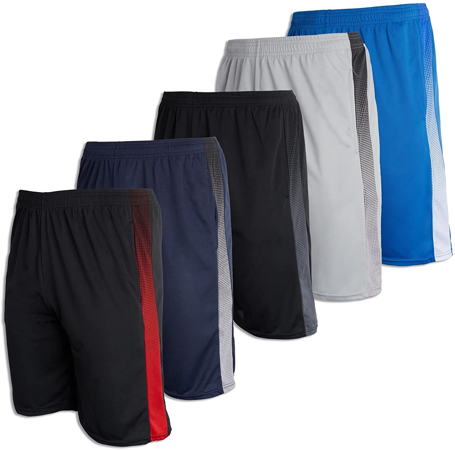 Active Club Boys' 4-Pack Mesh Active Athletic Performance Basketball Shorts with Pockets 
