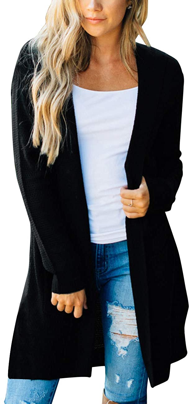 MEROKEETY Womens Long Sleeve Open Front Hoodie Knit Sweater Cardigan with Pockets