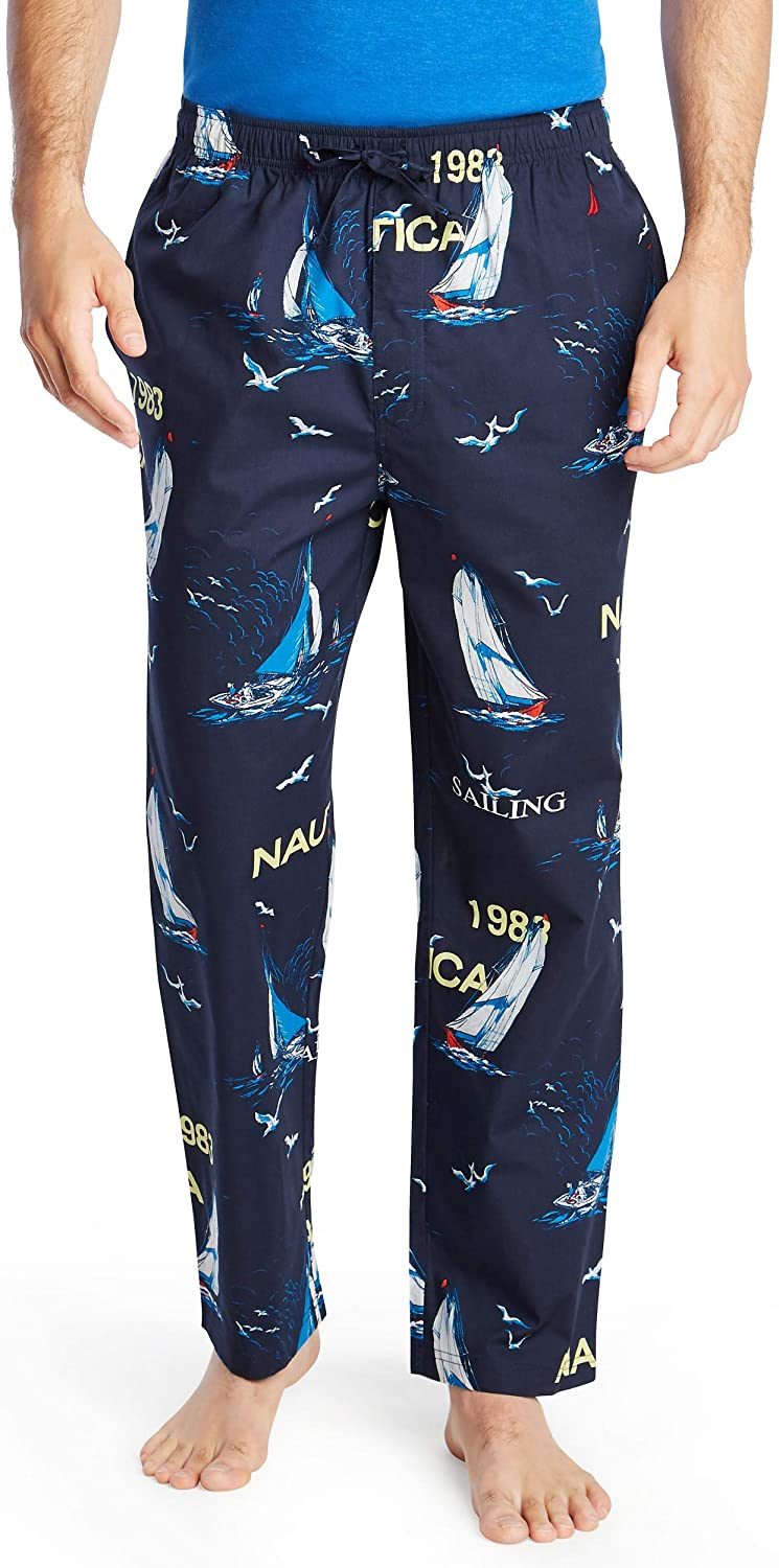 Nautica Mens Soft Woven 100% Cotton Elastic Waistband Sleep Pajama Pant,