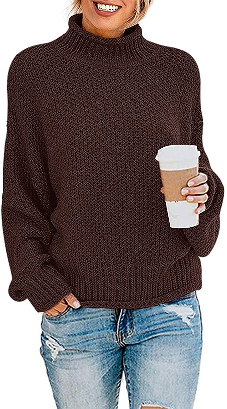 thumbnail 23  - ZESICA Women&#039;s Turtleneck Batwing Sleeve Loose Oversized Chunky Knitted Pullover