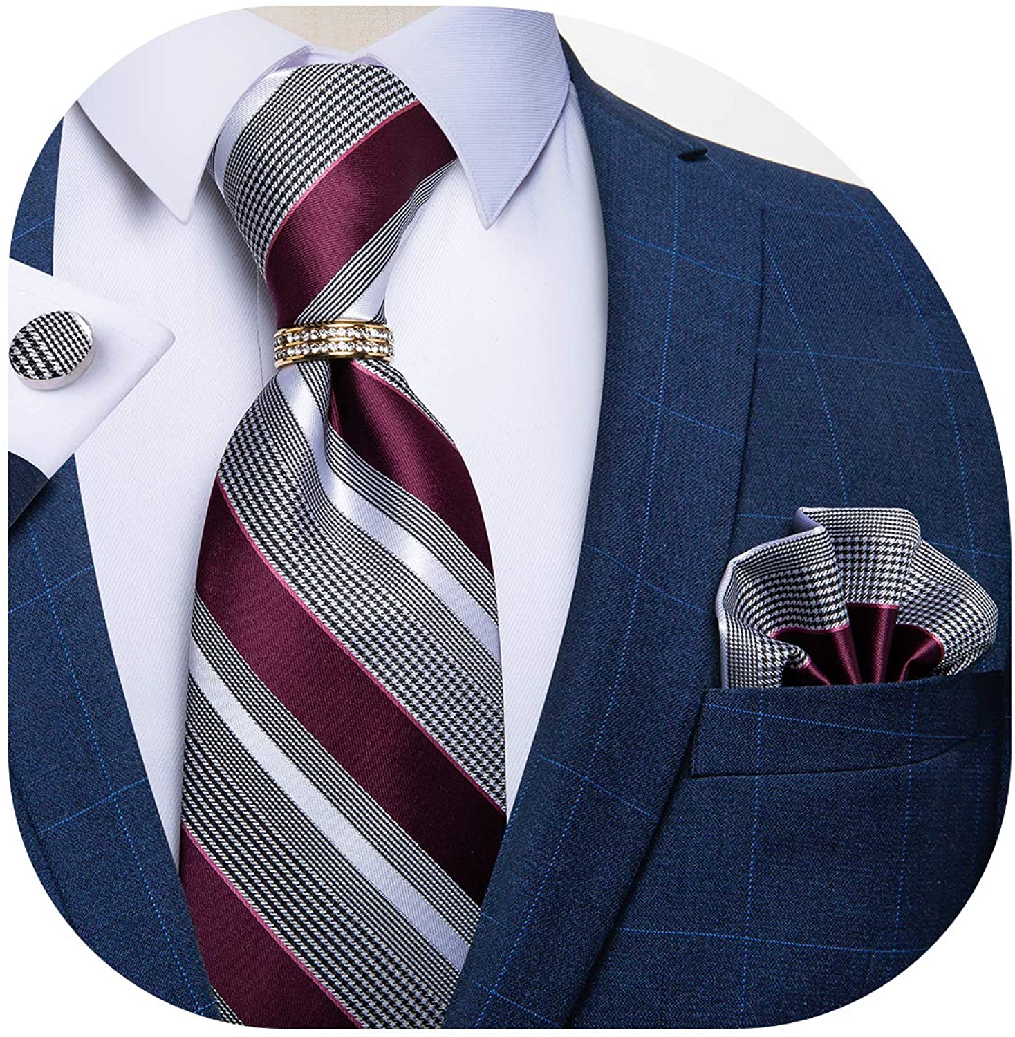 Details about   DiBanGu Mens Formal Solid Tie and Gold Tie Ring Set Silk Pocket Square Cufflinks 