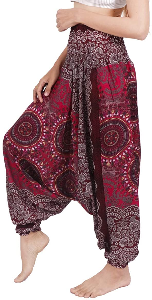 Banjamath Women's Peacock Print Aladdin Harem Hippie Pants Jumpsuit 